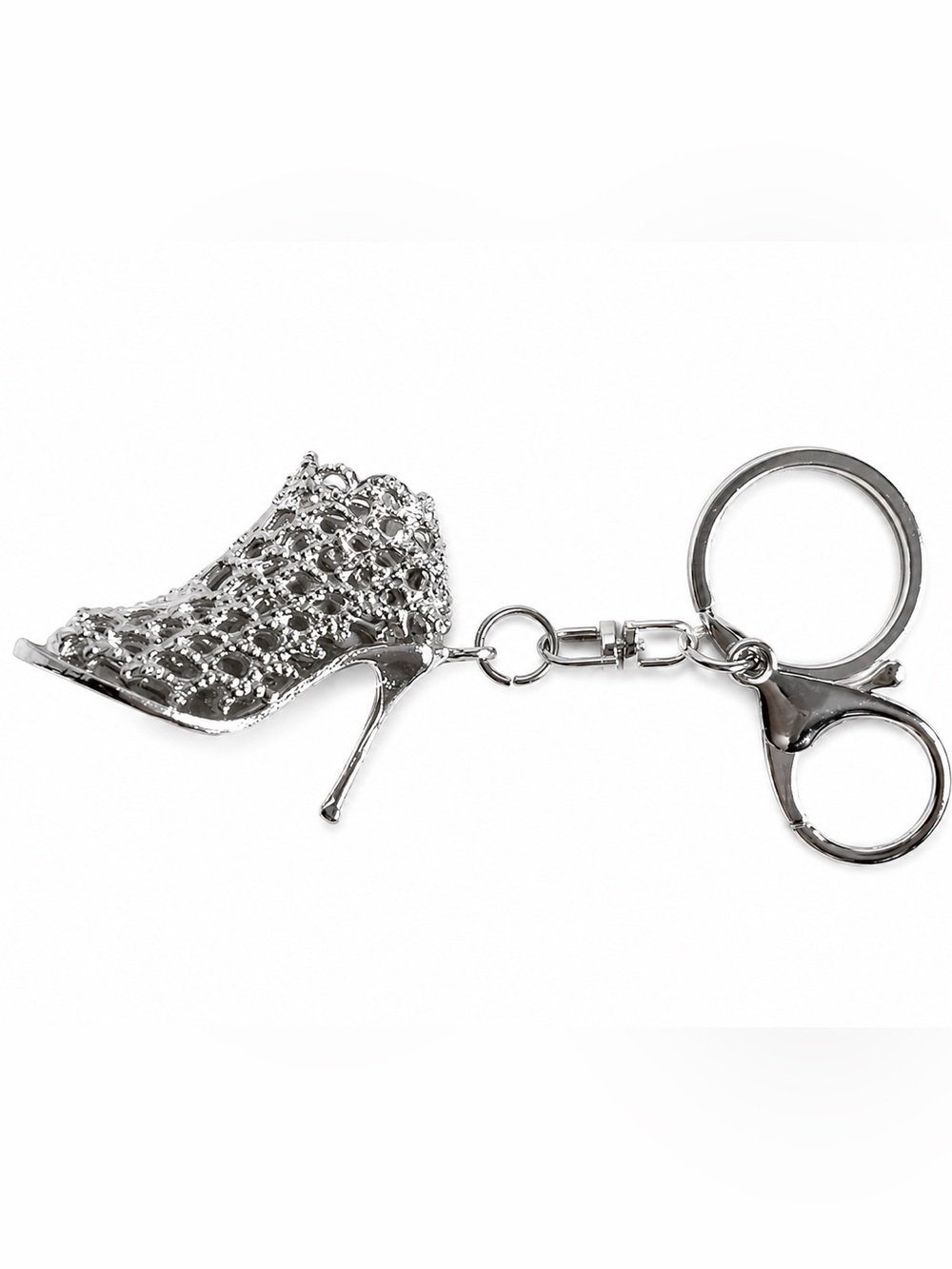 ✨ Rhinestone High Heel Shoe Bag Charm Keychain Silver Tone
